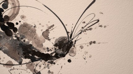 Fototapeta premium Abstract ink blots and swirls on beige paper