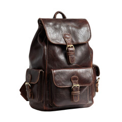 Naklejka premium Vintage Leather Backpack in Brown Color, Isolated on White Background for Personal and Fashion Use