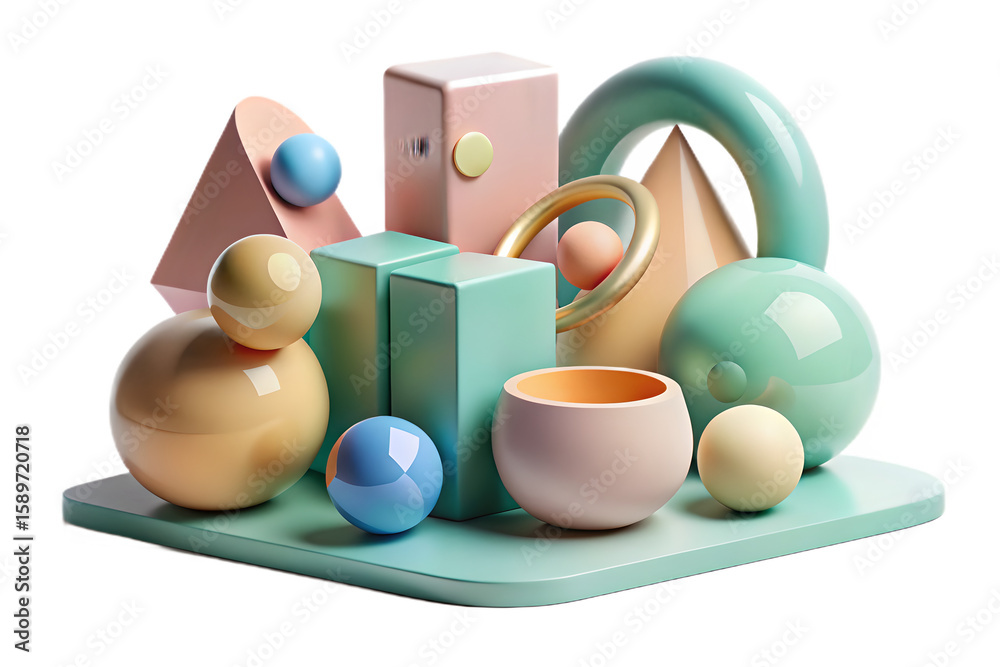 Fototapete pastel geometric shapes rendering design wallpaper background abstract art illustration minimal styl