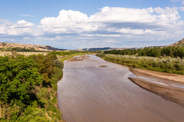 Beautiful view of Little Missouri River in North Dakota at the Theodore Roosevelt National Park North Unit