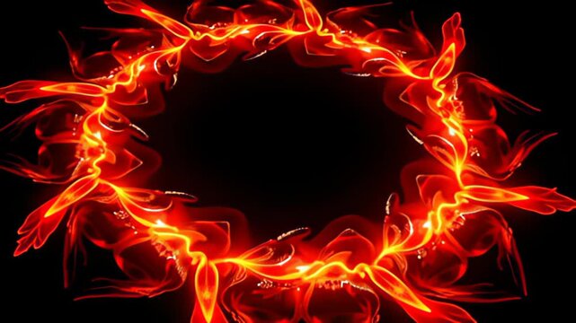 Experience a stunning visual journey where a Fractal Border Frame expanding in recursive loops floats elegantly amidst a cascade of bright, shimmering lights in swirling reds and bright