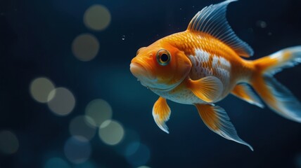 Close-up of orange and white fish in dark water