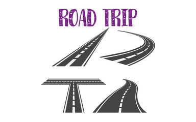 3d winding road on a white isolated background. Road way location infographic template, simple curved road vector illustration	