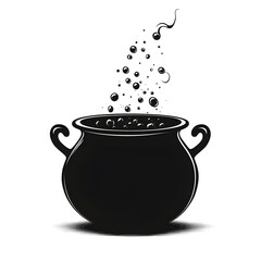 Boiling witch cauldron brewing magic potion with bubbles and smoke