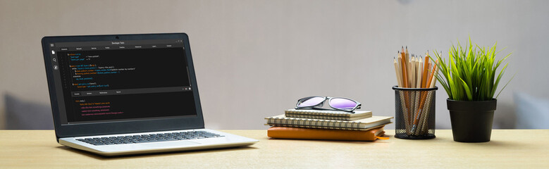 Software development programming on computer screen for modish application and program coding