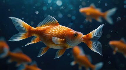 Goldfish school in dark water
