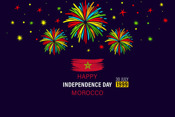 Morocco Independence day modern greeting banner. Festive horizontal templates in flag colors fireworks