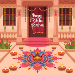 Happy Raksha Bandhan Entrance Decor with Traditional Elements | Raksha Bandhan