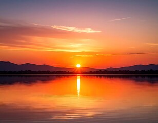 Sunrise over a serene lake