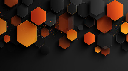 Abstract Hexagon Background with Orange and Black Geometric Shapes