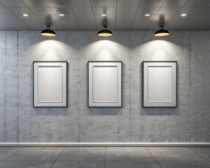 Blank Frames display hall Minimalist Grey Concrete  With Top-Down Spotlights