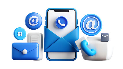 Modern digital communication concept with a smartphone email icons envelope and telephone symbol representing online contact and connectivity