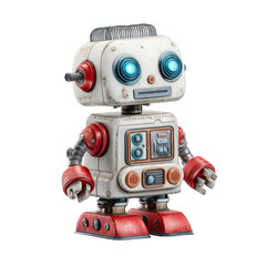 Fototapeta premium Vintage Toy Robot with Retro Design and Bright Eyes Isolated on White Background for Creative Projects