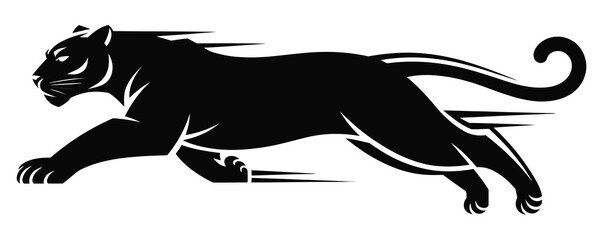 Vector art of a black panther is running with great speed, isolated on white background, illustrating the power and agility of this feline predator
