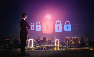 Digital security concept illustrating a cybersecurity breach, with a red unlocked padlock...