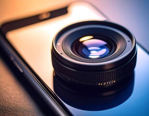 Close-up of a camera lens on a phone