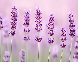 Naklejka premium Closeup Purple Lavender Flowers Field Soft Blur Background