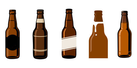 Silhouette of beer bottle on white background, minimalist design, Collection of beer bottle vector silhouette icons, wine bottle silhouette set, Black & White silhouette set, beer bottle set woodcut