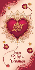 Happy Raksha Bandhan greeting with heart-shaped rakhi and mandala | Raksha Bandhan Story