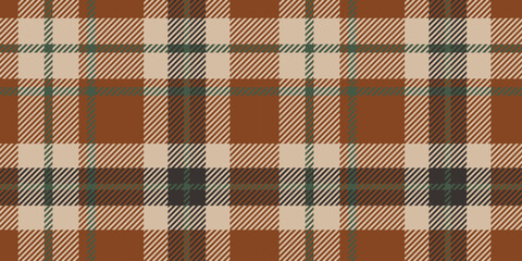 A seamless tartan plaid pattern in brown, beige, and green tones with black accents. Ideal for textile design, fashion, home decor, and creative projects with a warm and rustic appeal.