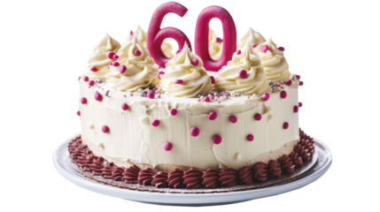 Celebratory cake with pink decorations for a milestone birthday party in a joyful atmosphere