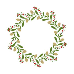 Christmas wreaths made of spruce branches, berries, flowers and pinecones. Decor elements for Christmas and Christmas designs. Vector illustration.