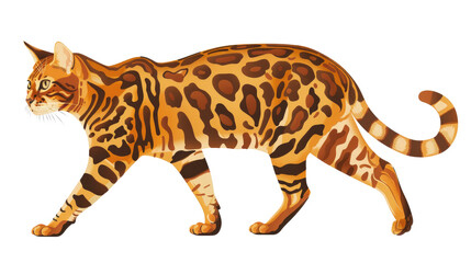 Bengal cat walking gracefully across a blank canvas in a natural pose