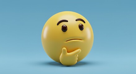 A 3D render of the thinking face emoji with a smooth matte yellow surface looking upwards