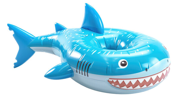 Bright blue inflatable shark pool float perfect for summer fun and relaxation at the beach or poolside during sunny afternoons - Powered by Adobe