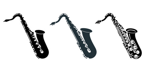 saxophone on white background, A colorful solid pattern on a white background, eps 10, represents a saxophone flat icon, symbolizing music and instrument, specifically a jazz sign in modern graphics