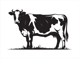 Cow vector, Holstein Friesian Cow Silhouette vector illustration 