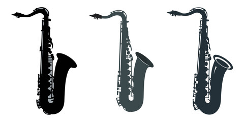 saxophone on white background, A colorful solid pattern on a white background, eps 10, represents a saxophone flat icon, symbolizing music and instrument, specifically a jazz sign in modern graphics