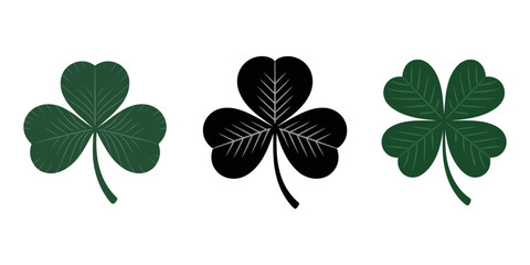 Four-leaf clover silhouette symbol icon shape, vector illustration of green four leaf cloverleaf, isolated on white, Shamrock Icon Set Vector Design on White Background, clover leaves silhouette