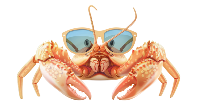 Cool crab with sunglasses striking a fun pose in a playful cartoon style