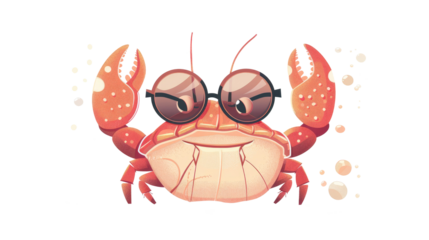 Cool crab with sunglasses striking a fun pose in a playful cartoon style
