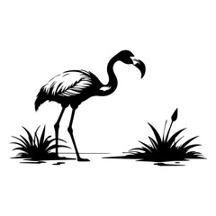 Tropical Flamingo Birds and Palm Trees Silhouette Set