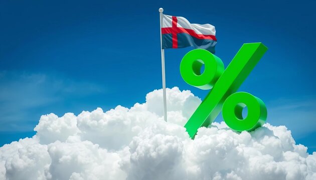 Cloud backdrop with giant percentage symbol and flag, symbolizing financial savings and data analysis,  percentage,  graphic