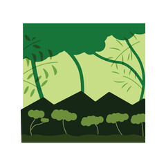 Rain Forest Illustration with Lush Green Mountain and Tree