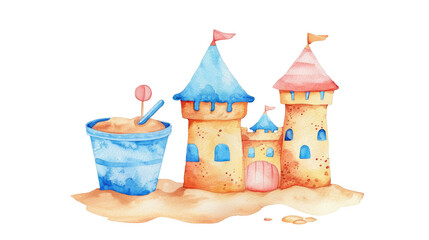 Children build a sandcastle on the beach while enjoying a sunny day near the ocean