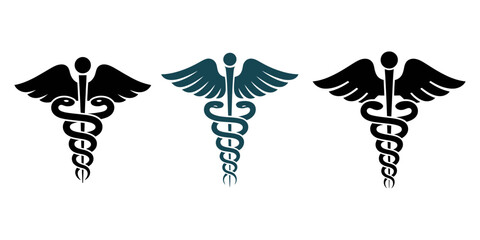 Medical symbol silhouette vector, Emergency Services Star With Rod Of Aesculapius Illustration - VECTOR, Black caduceus medical symbol with wings silhouette vector illustration, Black vector