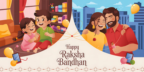 Happy Raksha Bandhan: Brother and Sister with Traditional Rakhi Design | Raksha Bandhan Banner