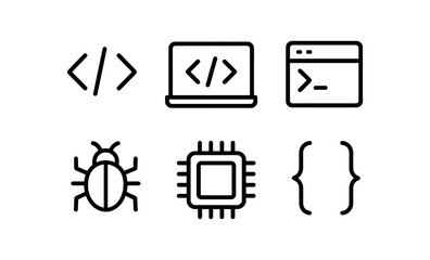 Minimalist line icons for coding and programming concepts