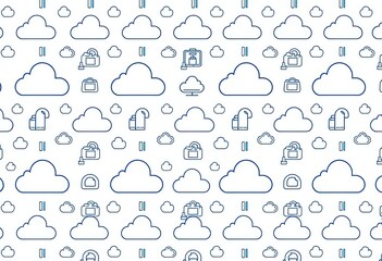 Obraz premium Cloud storage service line icons form a seamless pattern on a white background Minimalist design ideal for website banners, symbol, simple