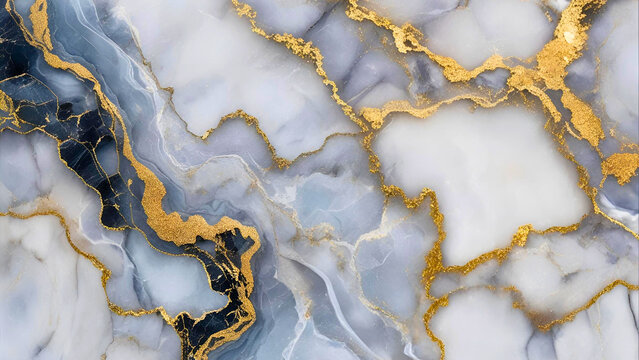 Luxurious golden veined marble texture with blue and white swirling patterns creates an elegant, sophisticated surface.