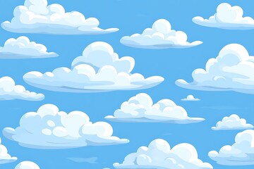 Cartoon clouds floating in bright blue sky background illustration seamless pattern