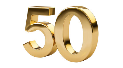 A glossy golden number 50 stands prominently on transparent background, symbolizing a significant milestone, perfect for birthday celebrations or anniversary events.