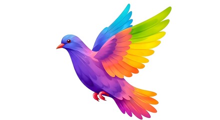Fototapeta premium Vibrant Rainbow Dove Flying - Symbol of Peace & Hope | Colorful Vector Art for Design Projects