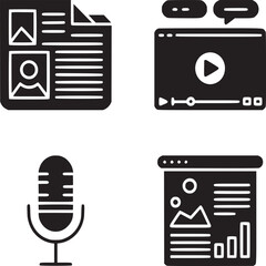 Content creation strategy: document, video, podcast, and presentation vector icons for marketing 94