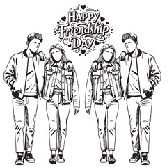 Happy Friendship Day Illustration With Trendy Couples Illustration Celebrating silhouette