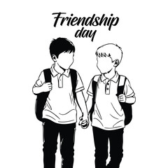 Friendship Day Boys Silhouette Art Childhood Companions Holding Hands Illustration and Silhouette